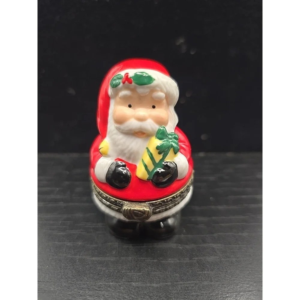 Vintage Santa‎ Claus With Present.  Porcelain Miniature Trinket Box Hinged